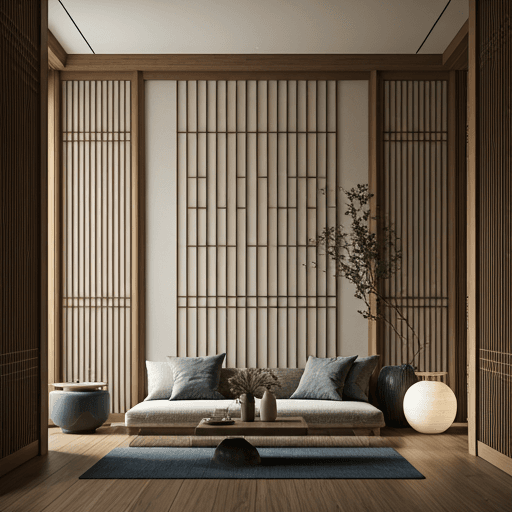 Elegant Korean interior prepared for a traditional tea ceremony